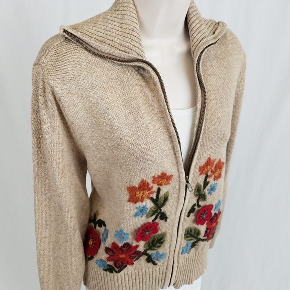 Tiara Int'l cardigan zip front tan floral M - Picture 5 of 8